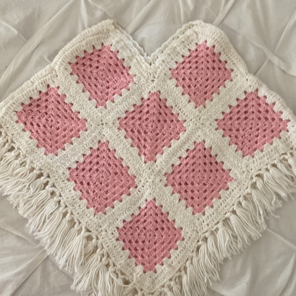 Handmade Crochet Pink and White Child Poncho - Picture 5 of 9